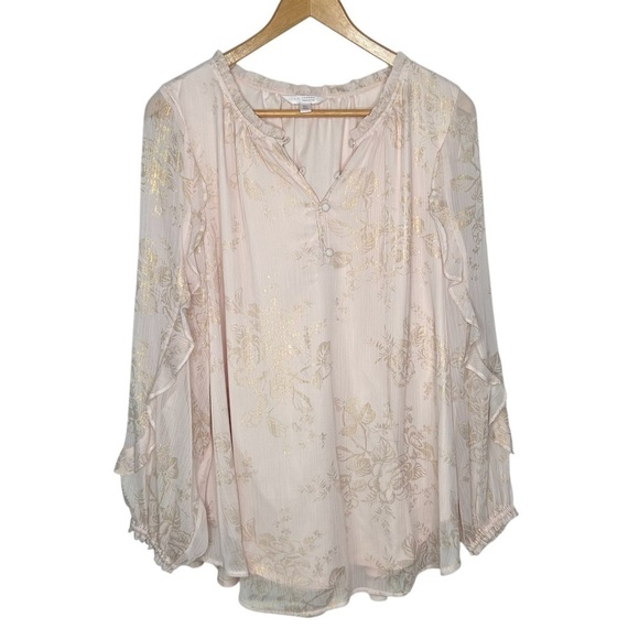 LC Conrad Tops - LC Lauren Conrad Women's Blouse Tunic Long Sleeve Pink/Gold Flower Print XL